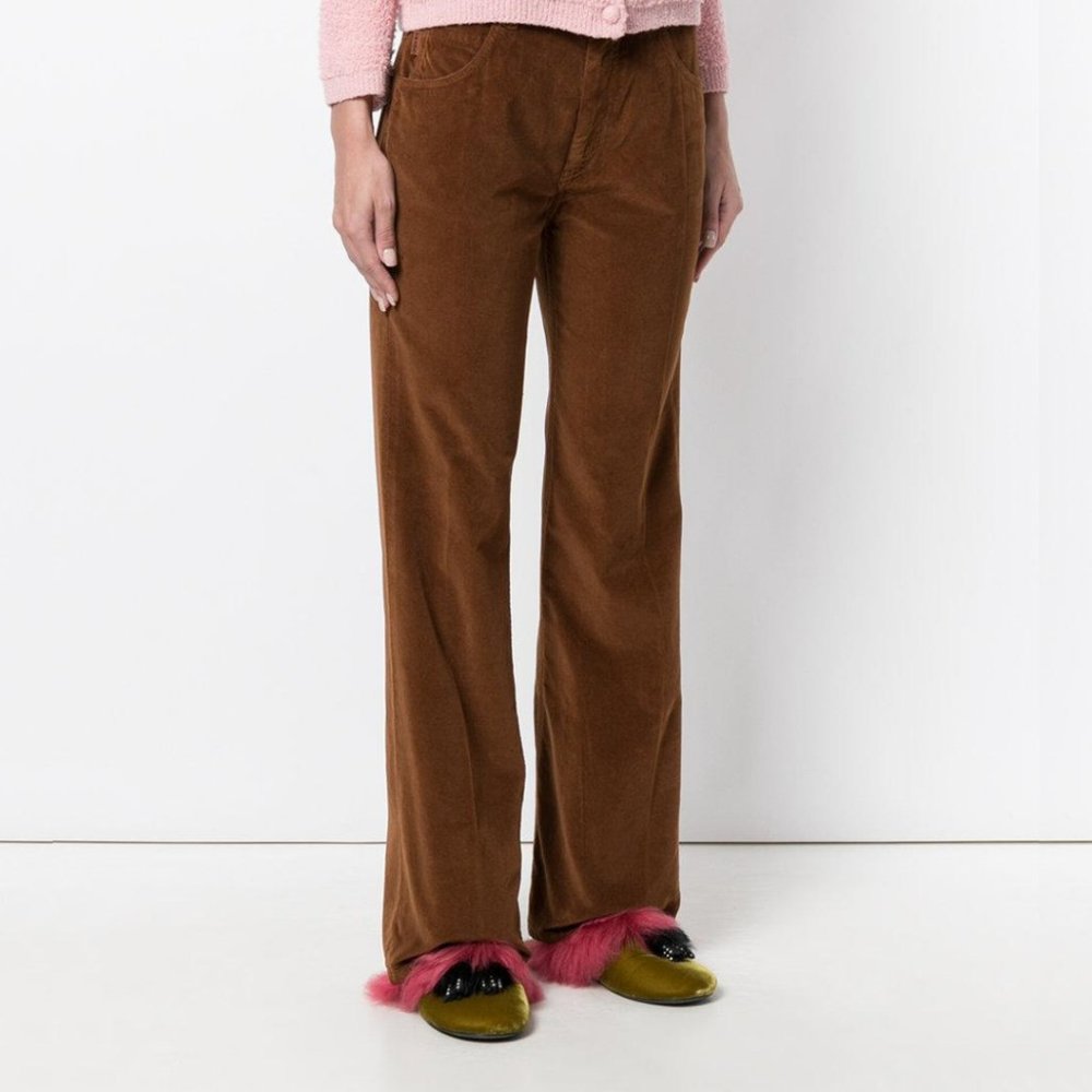 PRADA Corduroy Pants Brown High Rise Flare Leg Trousers size 36 Small Milano NEW - Picture 1 of 8